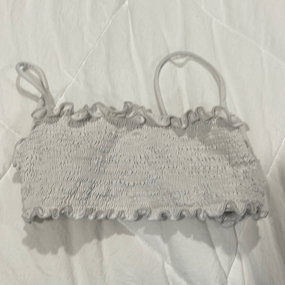 Indah white ruffle bikini top